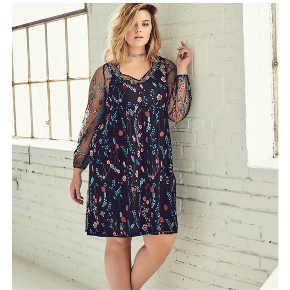 Michel Studio Embroidered Sheer Long Sleeve Dress Sz 20
